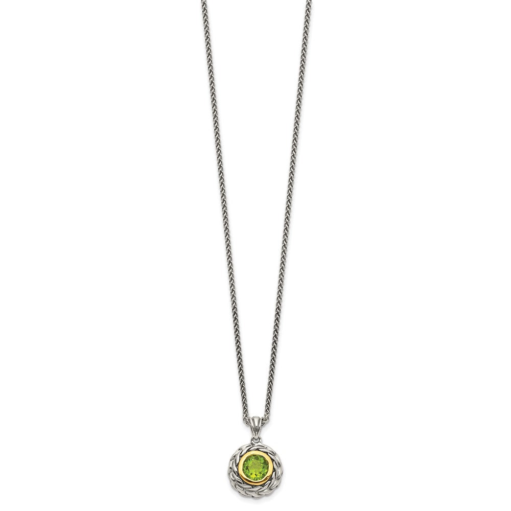 Shey Couture Sterling Silver with 14K Accent 18 Inch Antiqued Round Bezel Peridot Necklace