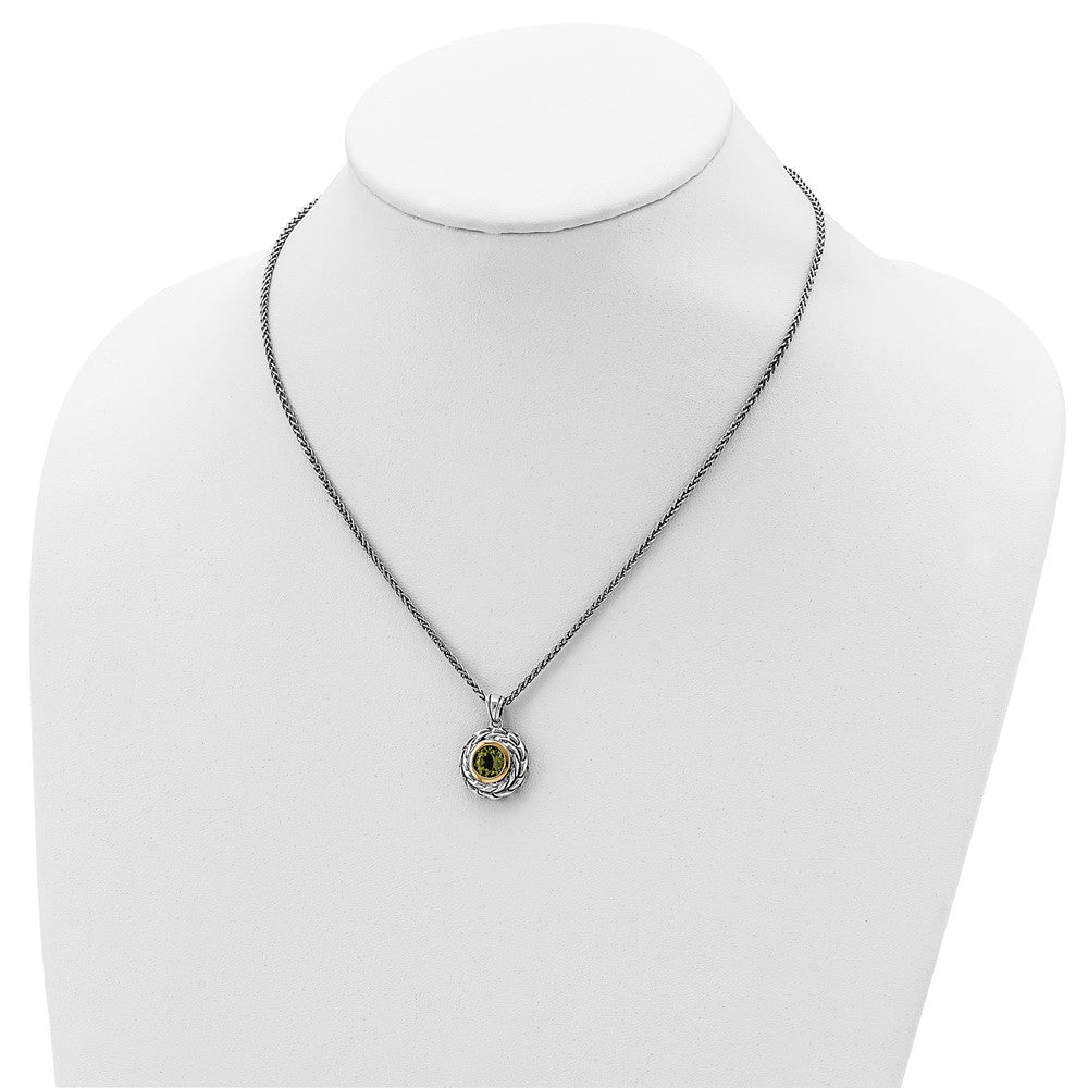 Shey Couture Sterling Silver with 14K Accent 18 Inch Antiqued Round Bezel Peridot Necklace