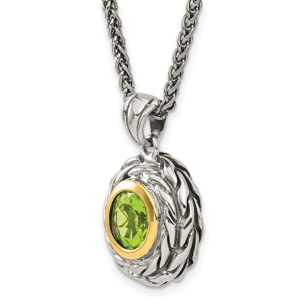 Shey Couture Sterling Silver with 14K Accent 18 Inch Antiqued Round Bezel Peridot Necklace