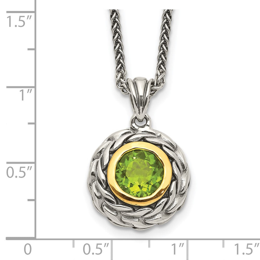 Shey Couture Sterling Silver with 14K Accent 18 Inch Antiqued Round Bezel Peridot Necklace