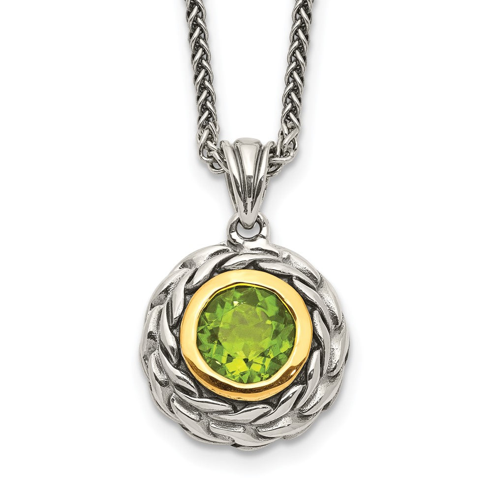 Shey Couture Sterling Silver with 14K Accent 18 Inch Antiqued Round Bezel Peridot Necklace