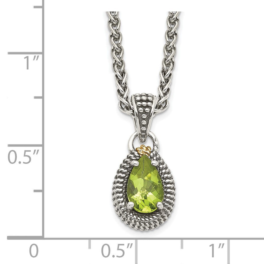 Shey Couture Sterling Silver with 14K Accent 18 Inch Antiqued Pear Shaped Peridot Necklace