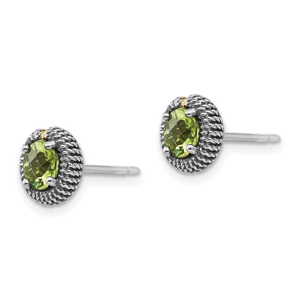 Shey Couture Sterling Silver with 14K Accent Antiqued Round Peridot Post Earrings