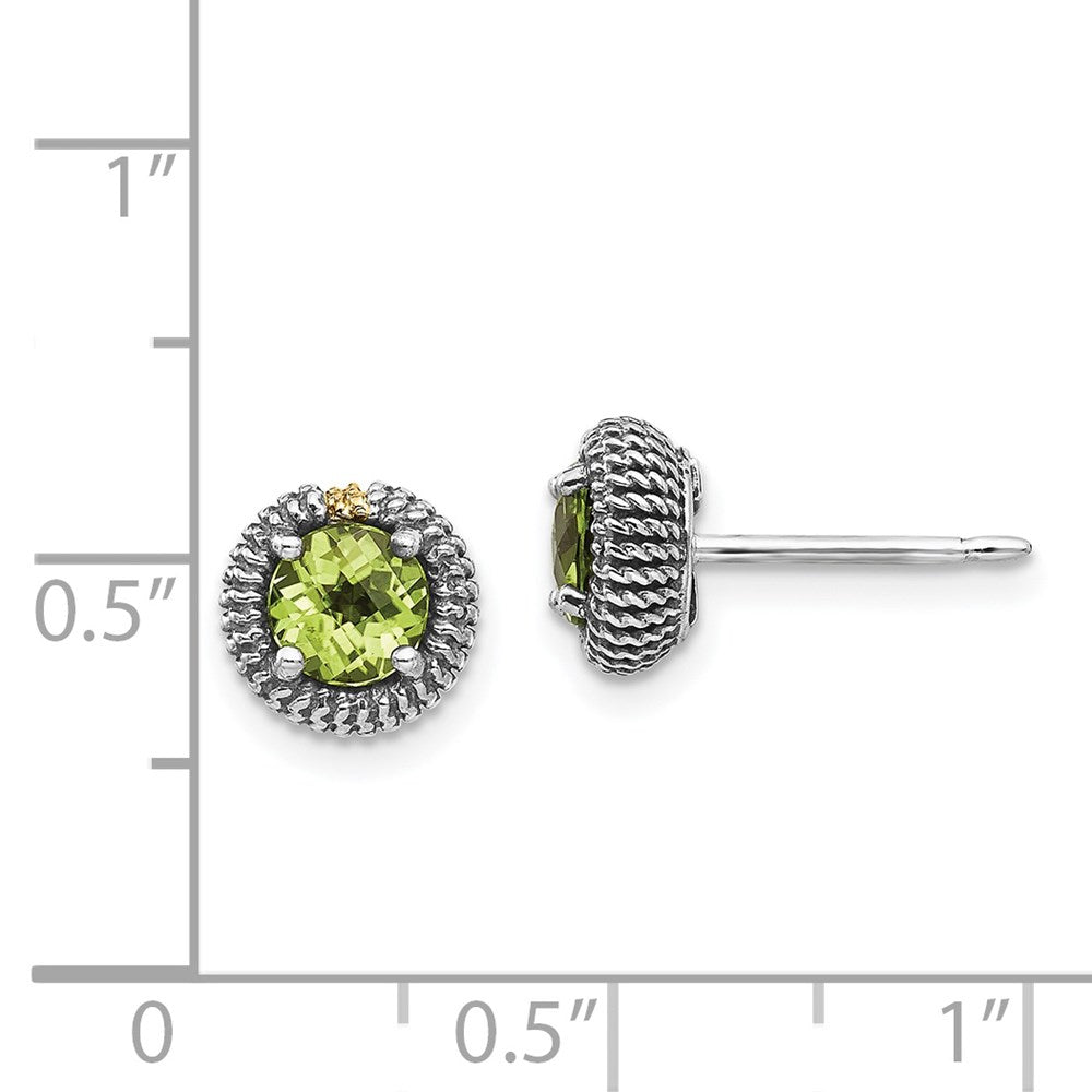 Shey Couture Sterling Silver with 14K Accent Antiqued Round Peridot Post Earrings