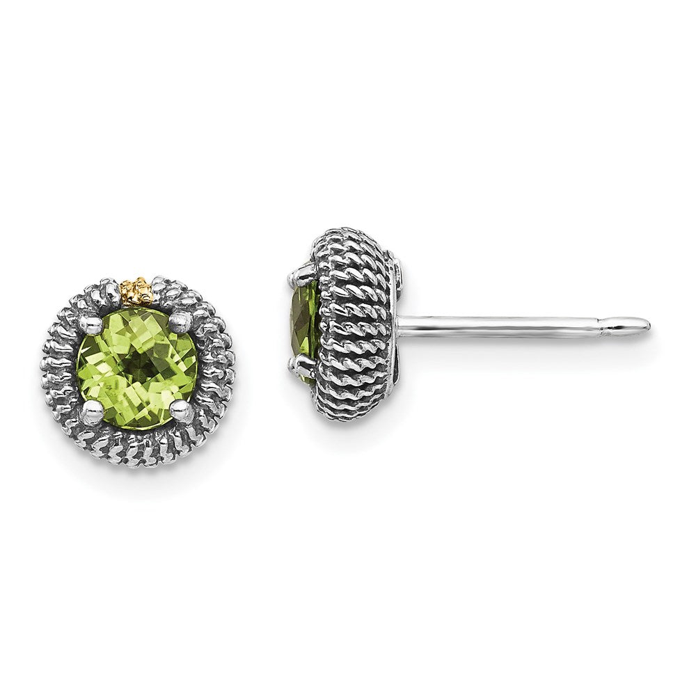 Shey Couture Sterling Silver with 14K Accent Antiqued Round Peridot Post Earrings