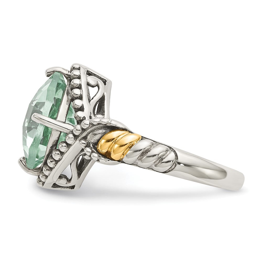 Shey Couture Sterling Silver with 14K Accent Antiqued Cushion Green Quartz Cushion Ring