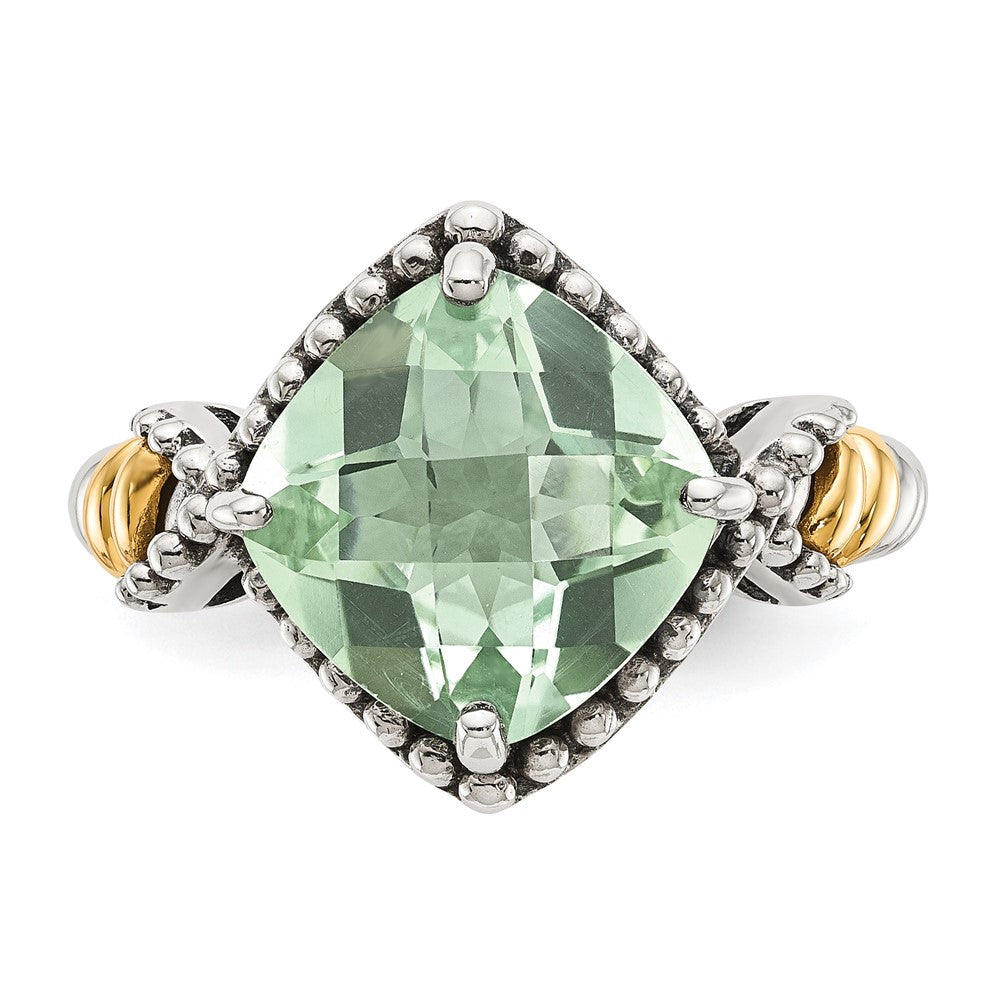 Shey Couture Sterling Silver with 14K Accent Antiqued Cushion Green Quartz Cushion Ring