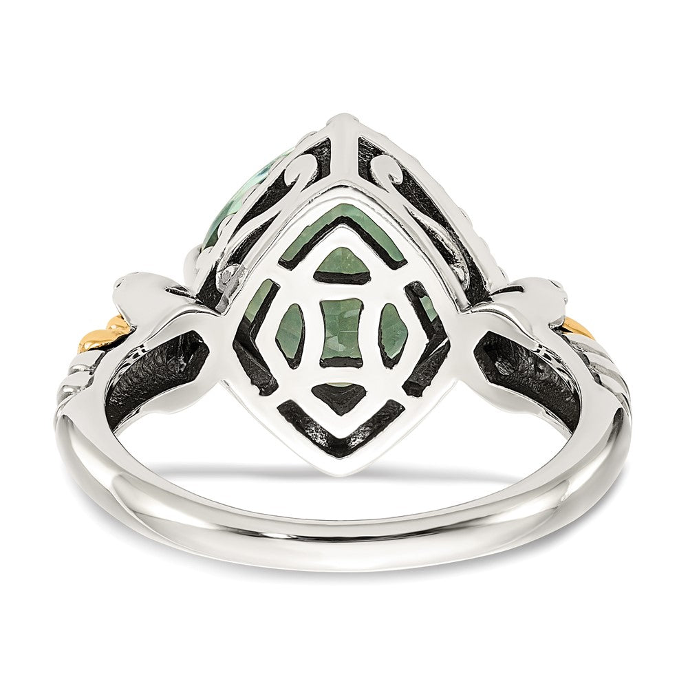 Shey Couture Sterling Silver with 14K Accent Antiqued Cushion Green Quartz Cushion Ring