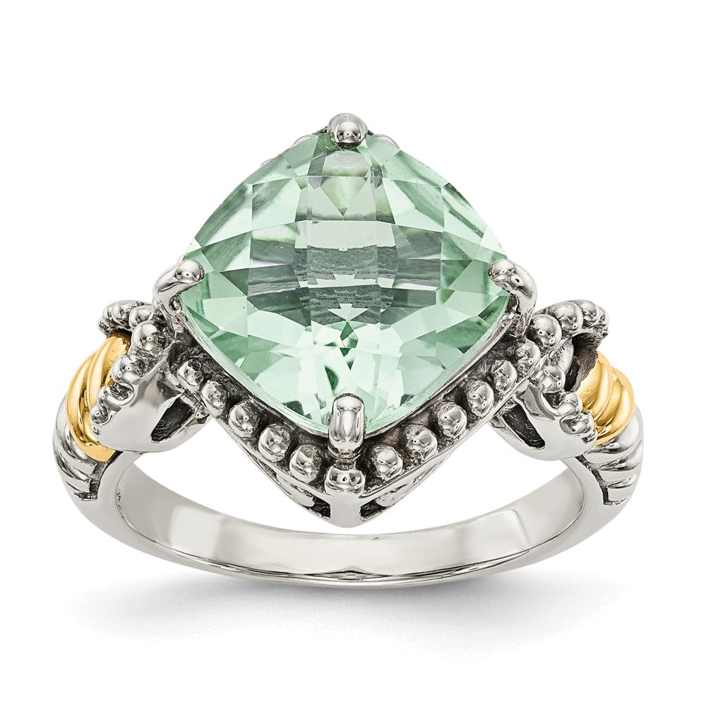 Shey Couture Sterling Silver with 14K Accent Antiqued Cushion Green Quartz Cushion Ring