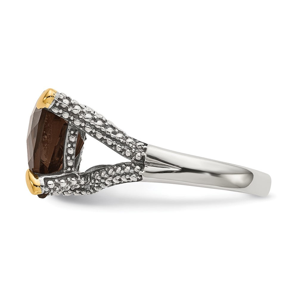 Shey Couture Sterling Silver with 14K Accent Antiqued Trillion Checkerboard Smoky Quartz Ring