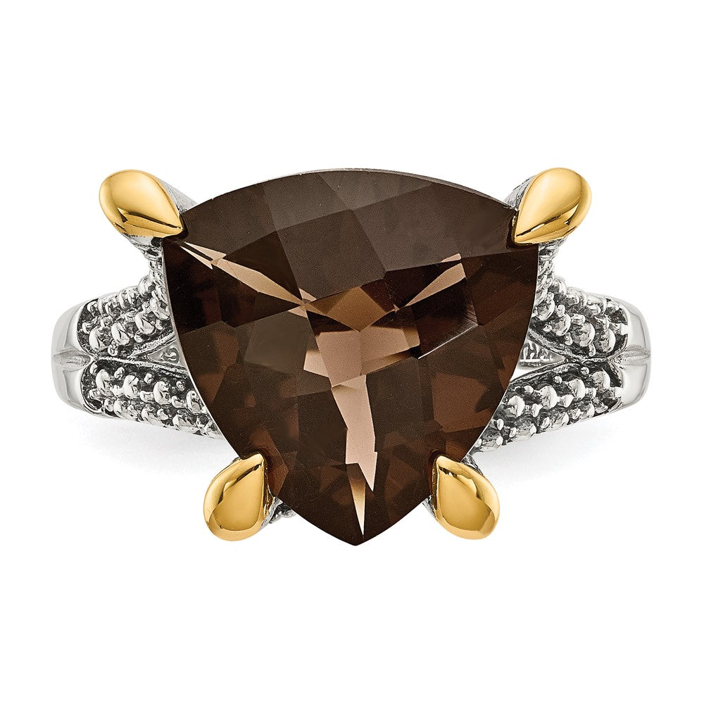 Shey Couture Sterling Silver with 14K Accent Antiqued Trillion Checkerboard Smoky Quartz Ring