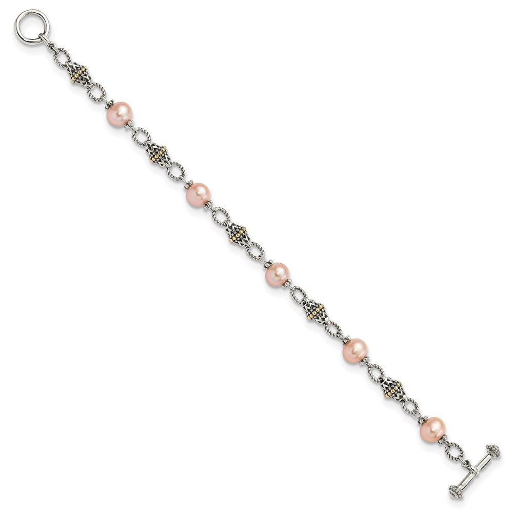 Shey Couture Sterling Silver with 14K Accent 7.5 Inch Antiqued 9-10mm Freshwater Cultured Pink Pearl Bracelet