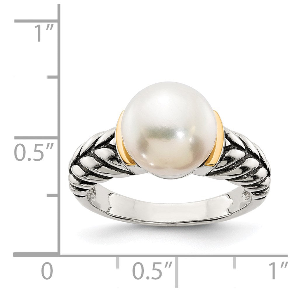 Shey Couture Sterling Silver with 14K Accent Antiqued 10mm Button Freshwater Cultured Pearl Ring