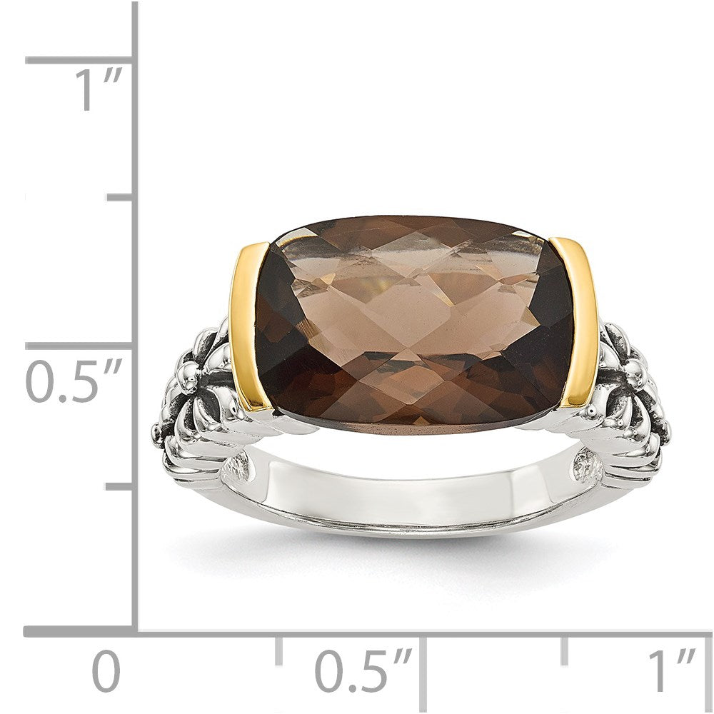 Shey Couture Sterling Silver with 14K Accent Antiqued Cushion Checkerboard Smoky Quartz Ring