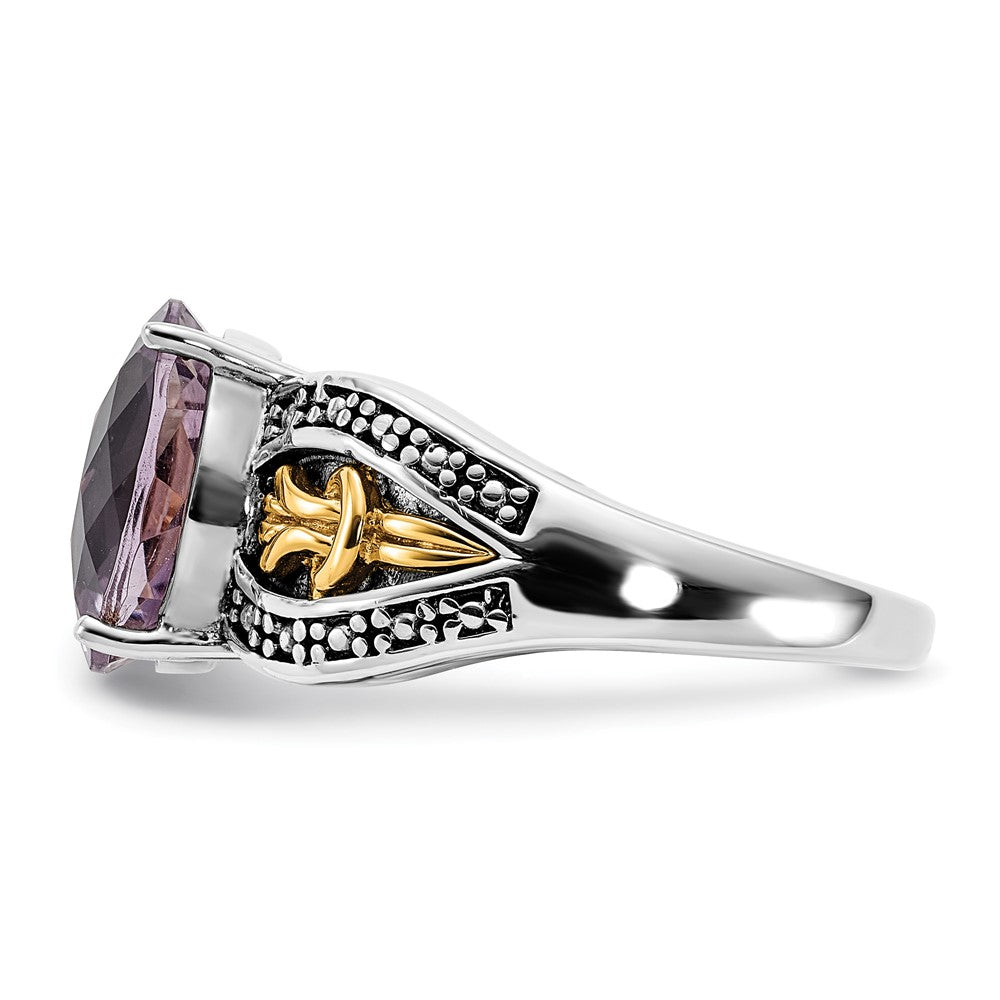 Sterling Silver w/14k Accent Polished & Antiqued Pink Quartz Ring