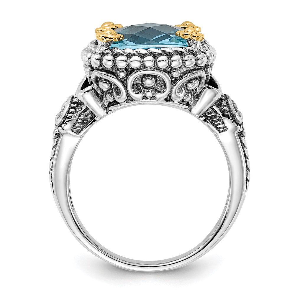 Sterling Silver w/14k Accent Polished & Antiqued Swiss Blue Topaz Ring