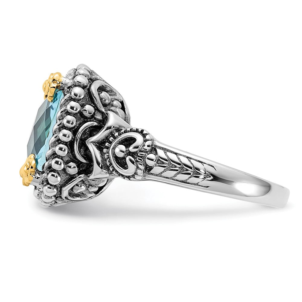 Sterling Silver w/14k Accent Polished & Antiqued Swiss Blue Topaz Ring