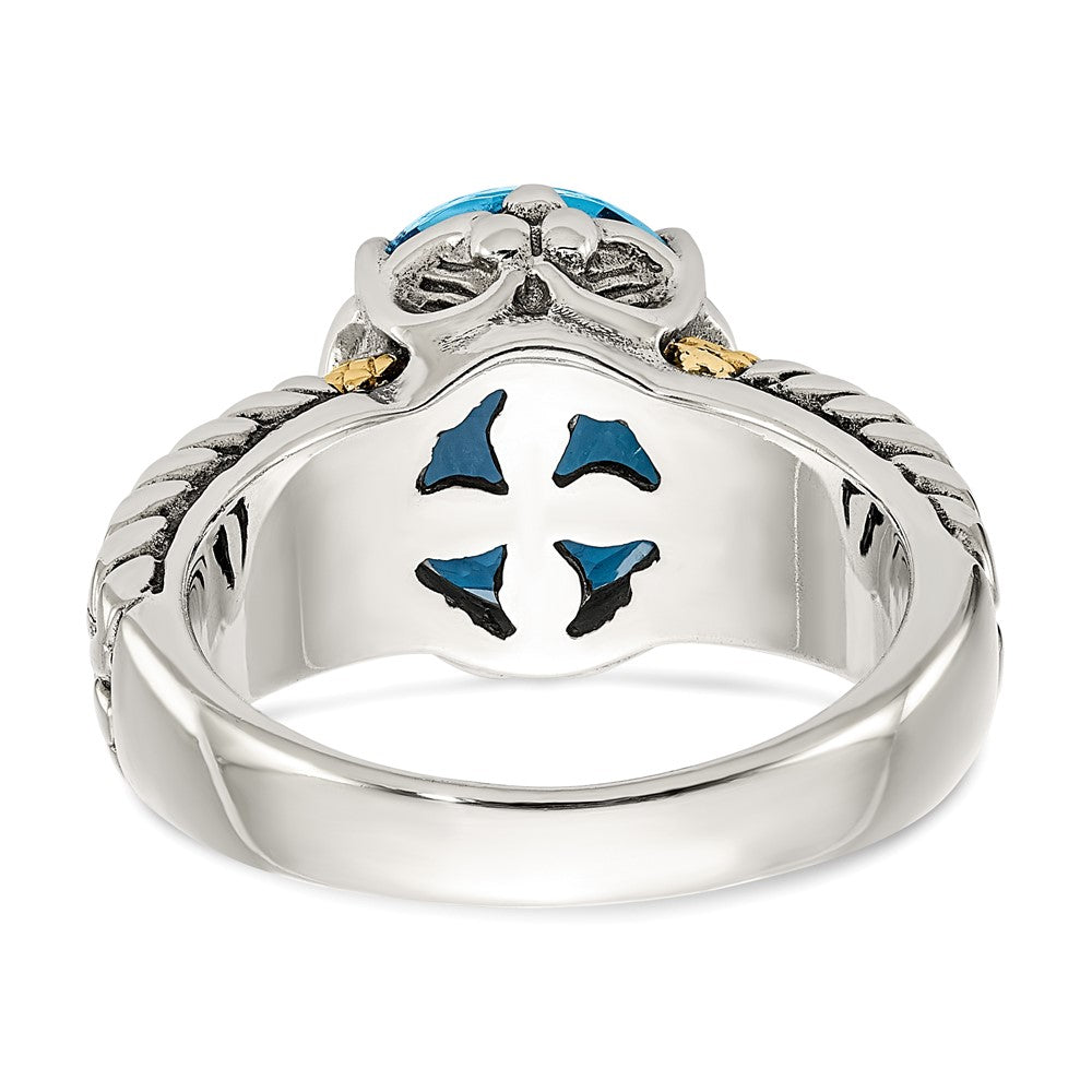 Shey Couture Sterling Silver with 14K Accent Antiqued Oval Swiss Blue Topaz Ring