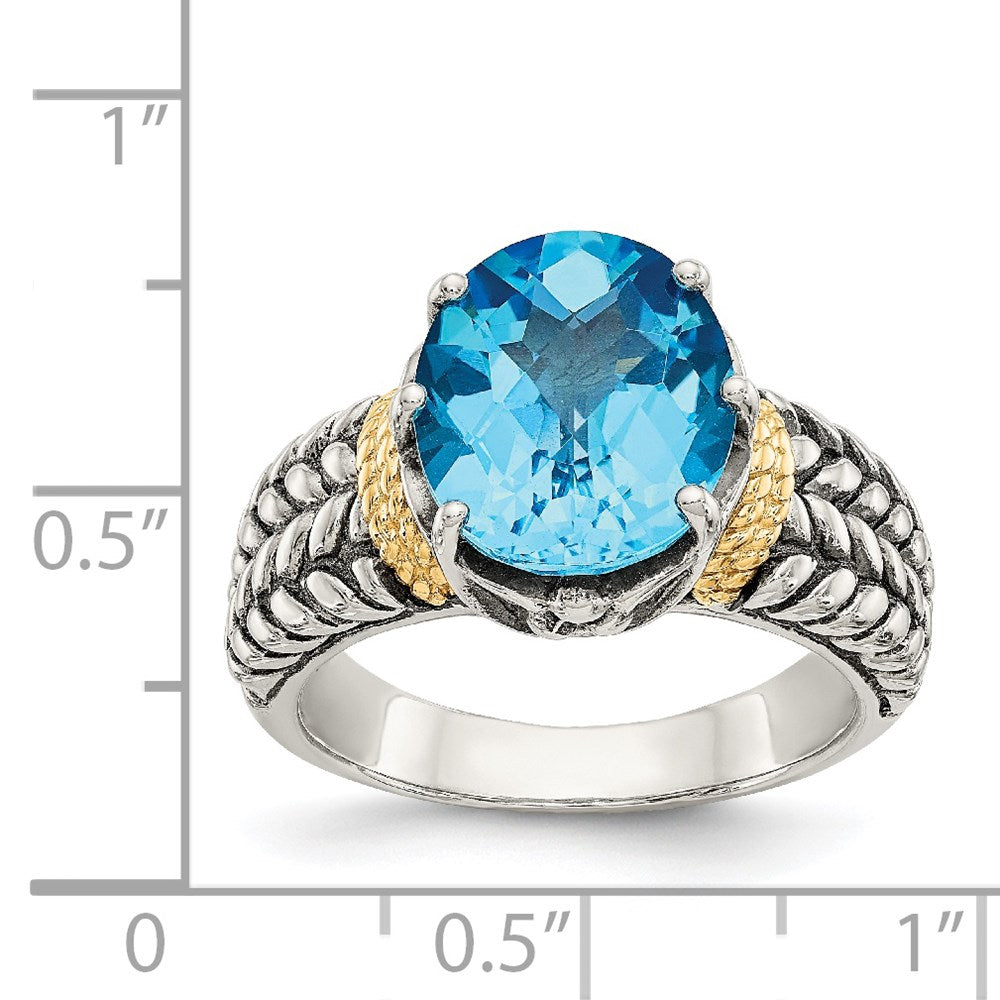 Shey Couture Sterling Silver with 14K Accent Antiqued Oval Swiss Blue Topaz Ring