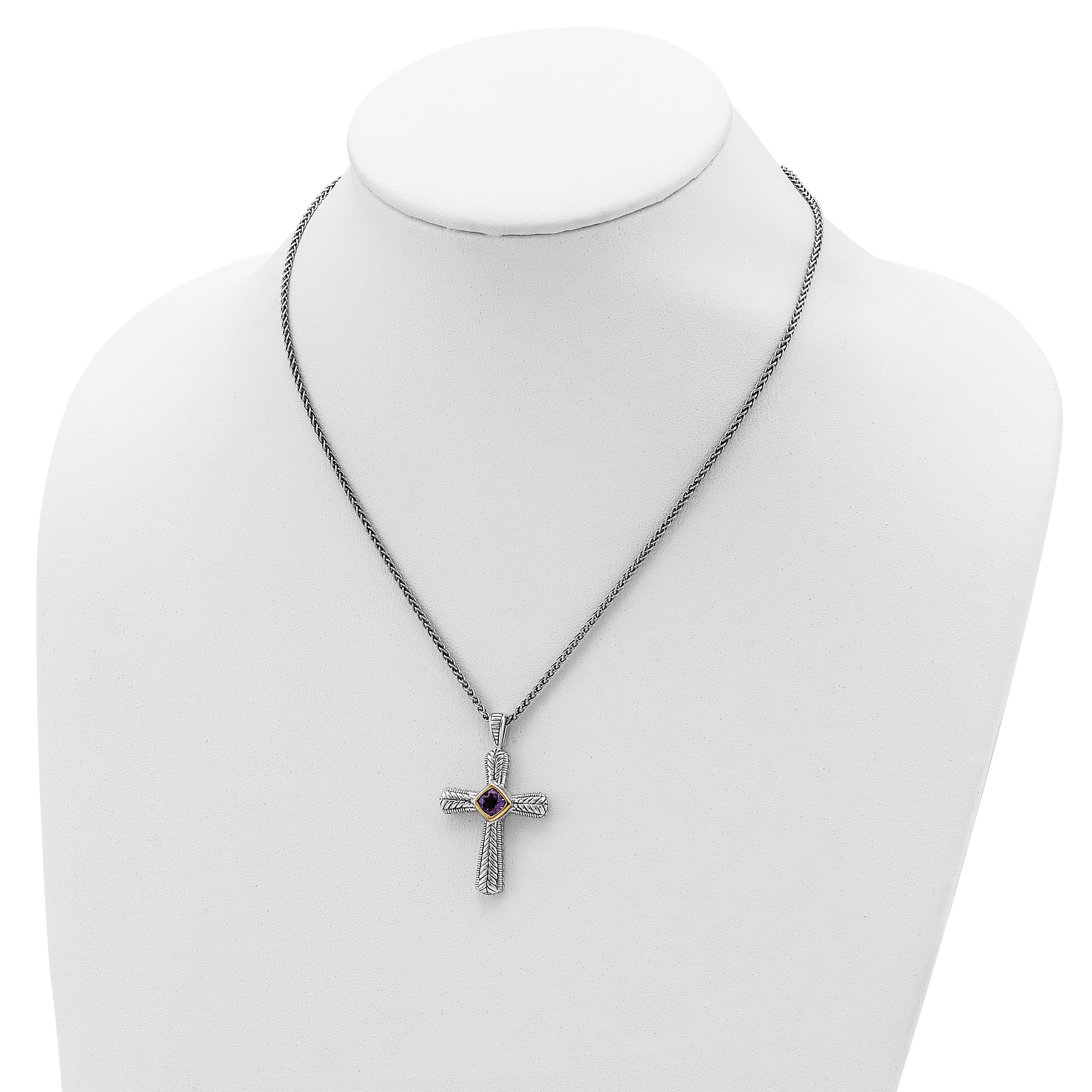 Sterling Silver w/14k Amethyst Cross Necklace QTC243