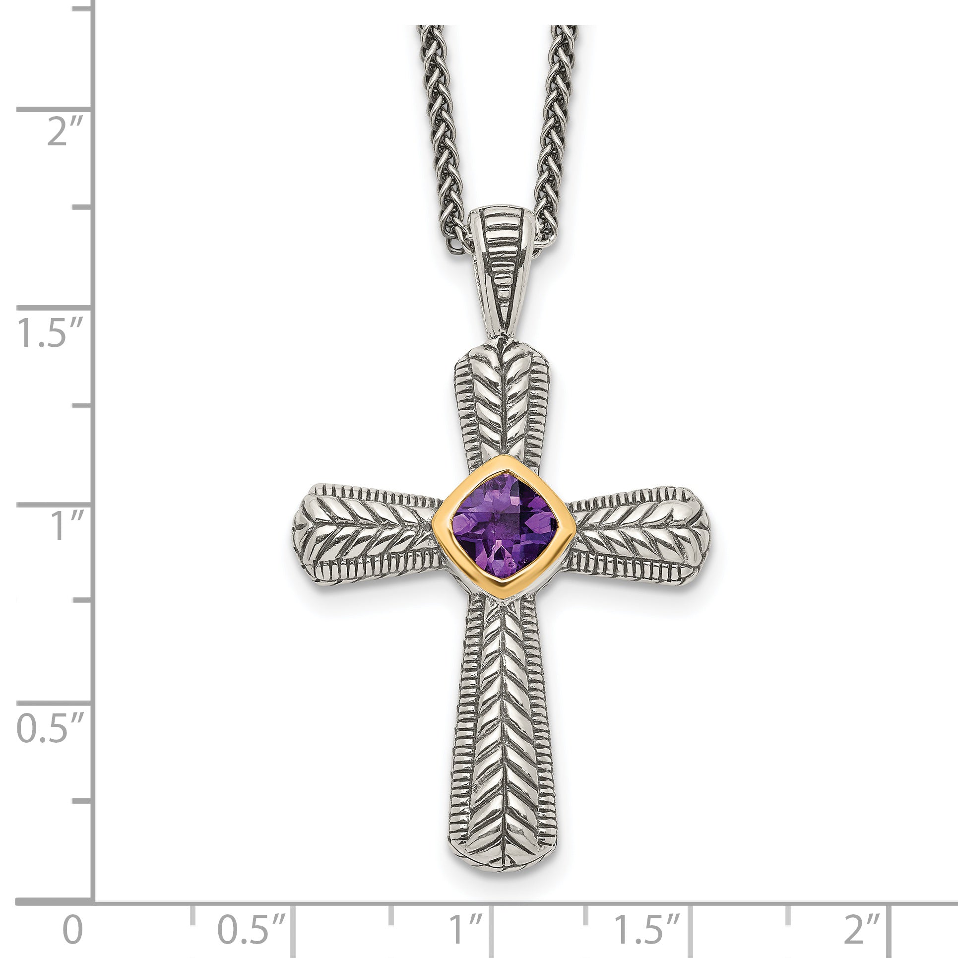 Sterling Silver w/14k Amethyst Cross Necklace QTC243