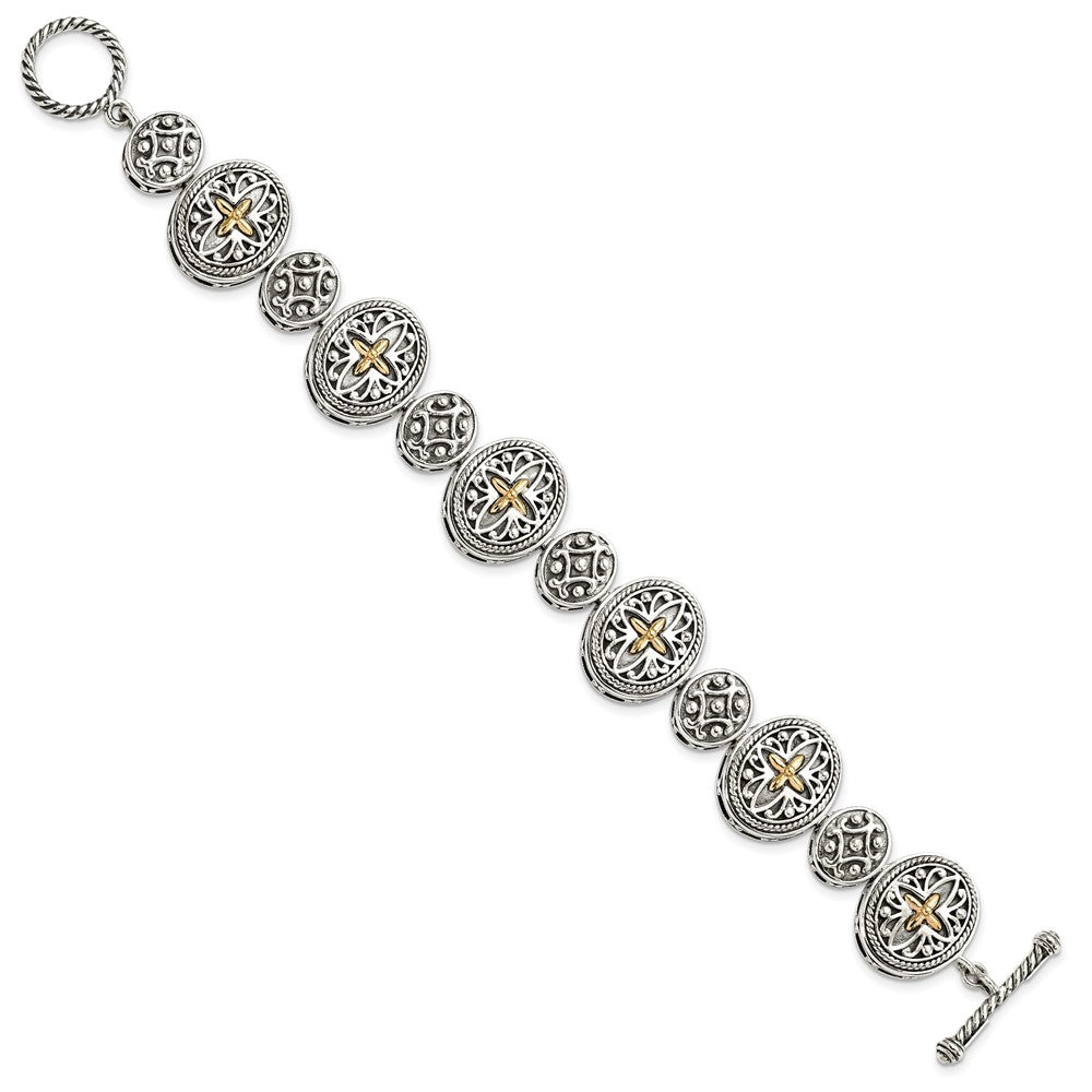 Shey Couture Sterling Silver with 14K Accent 8 Inch Antiqued Toggle Bracelet