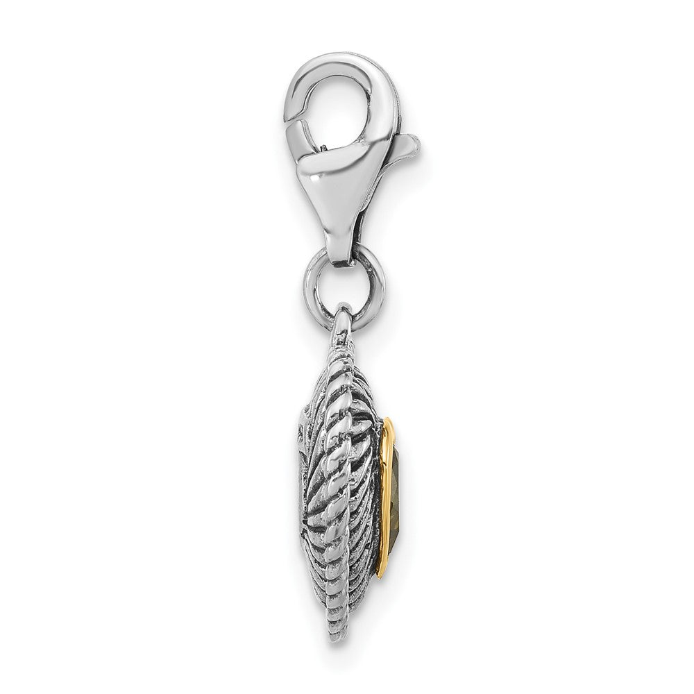 Sterling Silver w/14k Accent Polished & Antiqued Lemon Quartz Heart w/ Lobster Clasp Charm