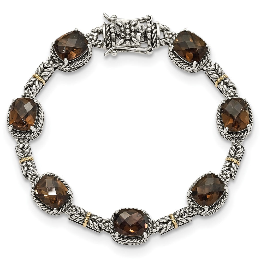 Shey Couture Sterling Silver with 14K Accent 7.75 Inch Antiqued Cushion Smoky Quartz Bracelet