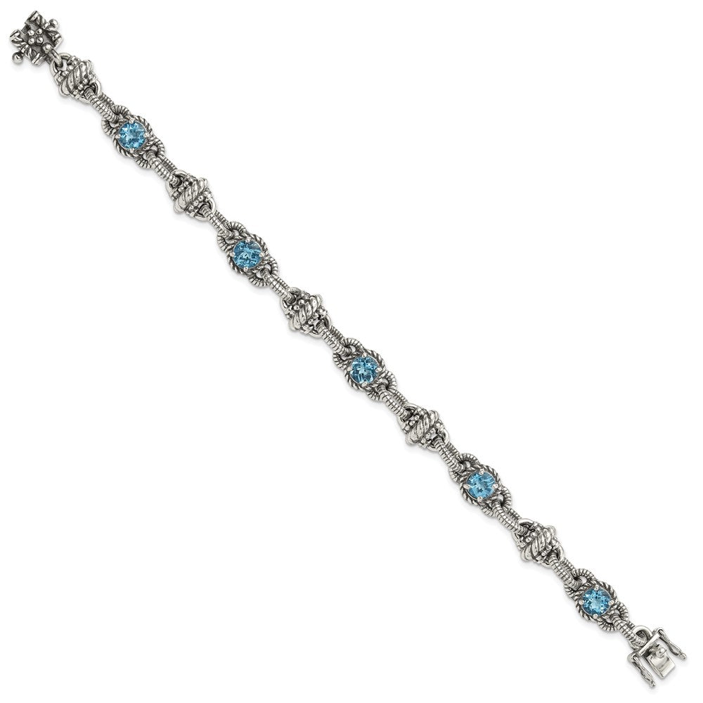 Shey Couture Sterling Silver Antiqued 7.75 Inch Round Swiss Blue Topaz Bracelet