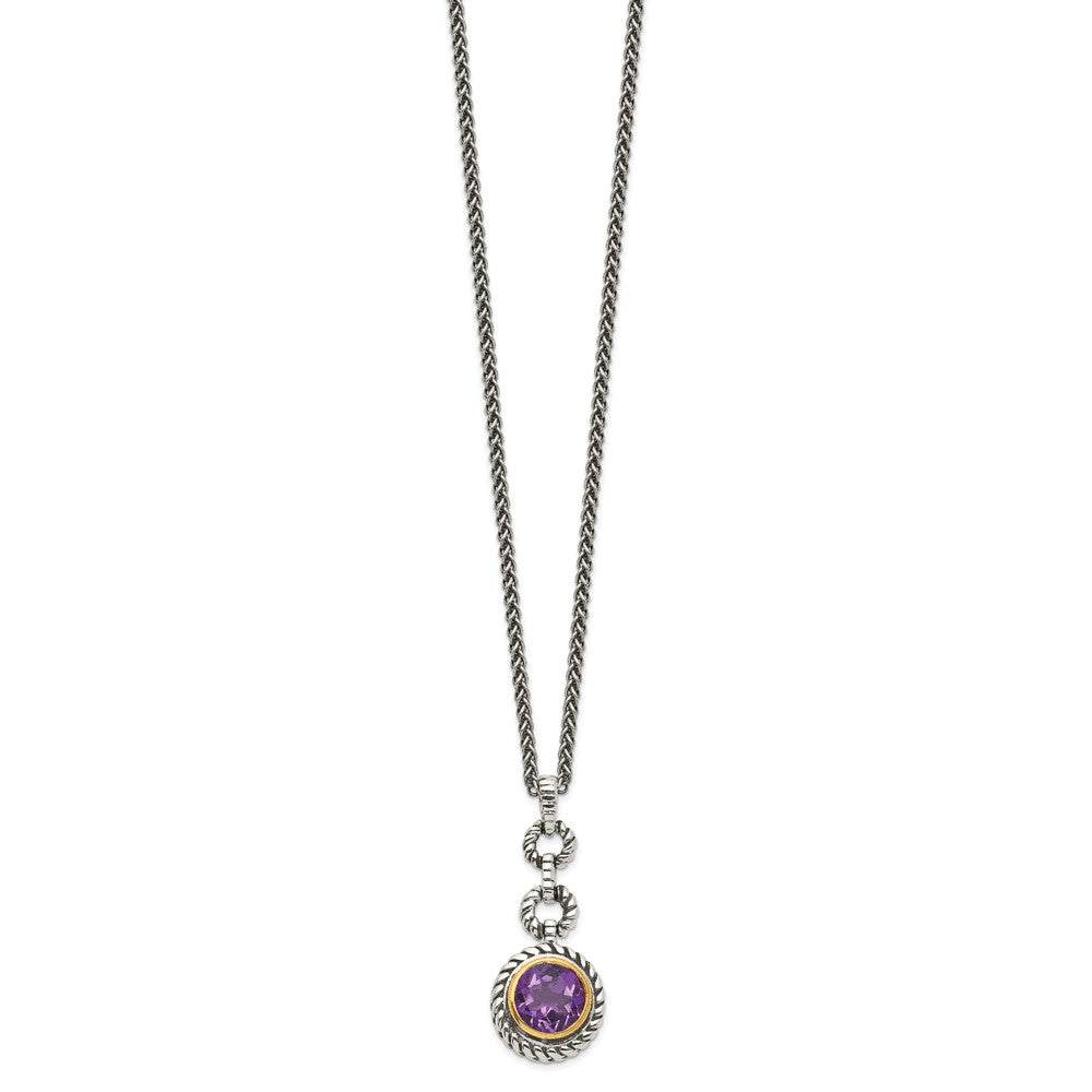 Shey Couture Sterling Silver Gold-tone Flash Gold-plated 18 Inch Antiqued Round Bezel Amethyst Necklace