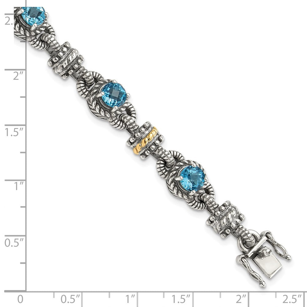 Shey Couture Sterling Silver with 14K Accent 7.5 Inch Antiqued Round Swiss Blue Topaz Bracelet