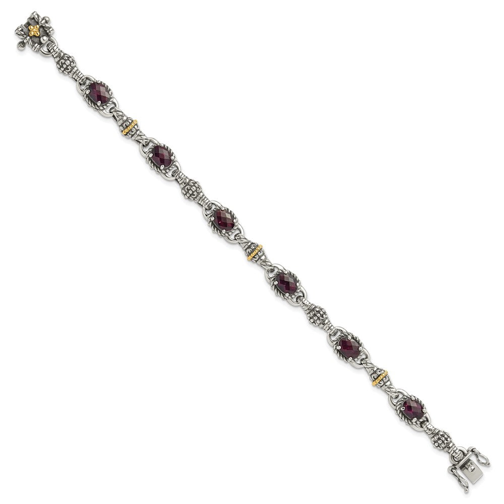 Shey Couture Sterling Silver with 14K Accent 7.25 Antiqued Rhodolite Oval Garnet Bracelet