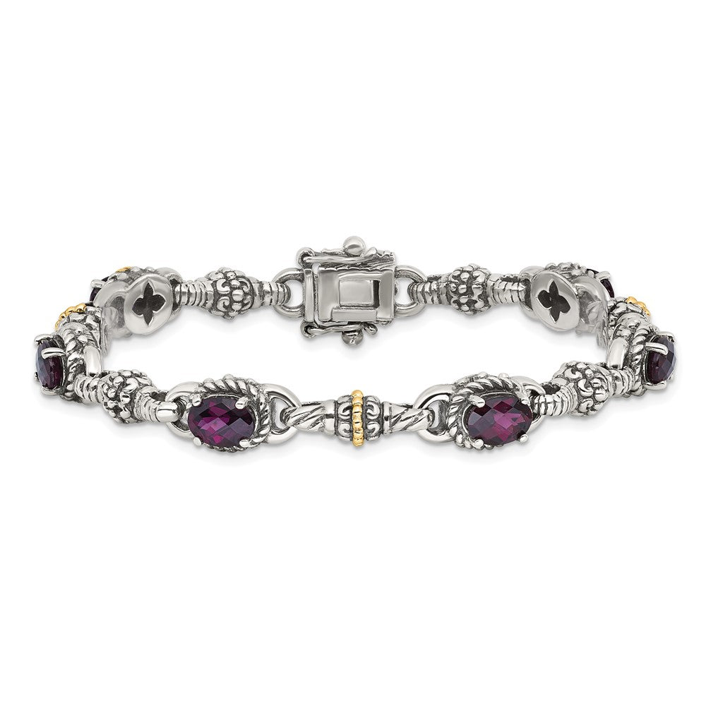 Shey Couture Sterling Silver with 14K Accent 7.25 Antiqued Rhodolite Oval Garnet Bracelet