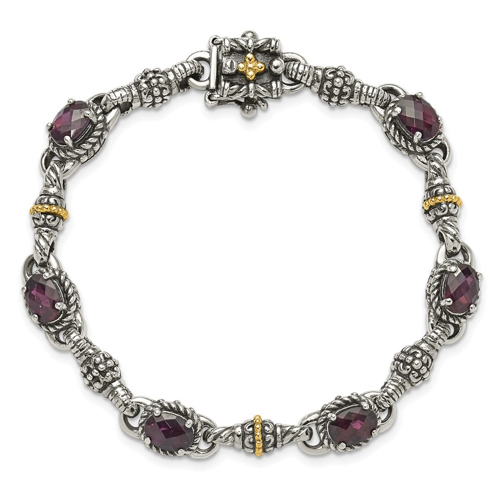 Shey Couture Sterling Silver with 14K Accent 7.25 Antiqued Rhodolite Oval Garnet Bracelet