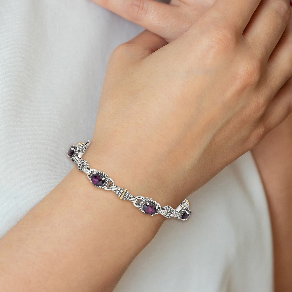 Shey Couture Sterling Silver with 14K Accent 7.25 Antiqued Rhodolite Oval Garnet Bracelet