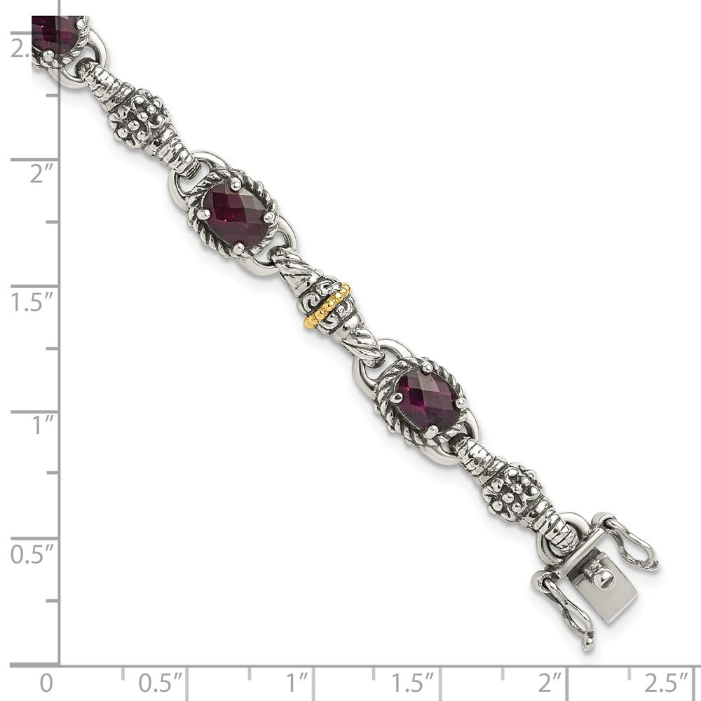 Shey Couture Sterling Silver with 14K Accent 7.25 Antiqued Rhodolite Oval Garnet Bracelet