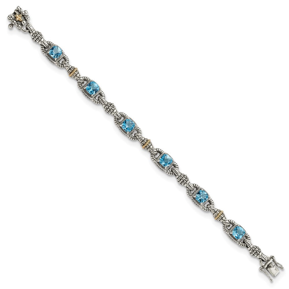 Shey Couture Sterling Silver with 14K Accent 7.25 Inch Antiqued Cushion Sky Blue Topaz Bracelet