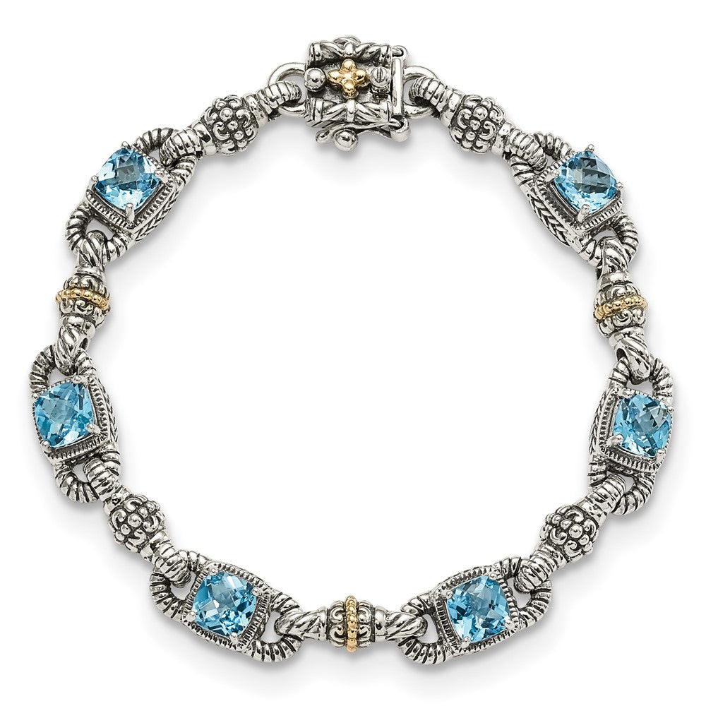 Shey Couture Sterling Silver with 14K Accent 7.25 Inch Antiqued Cushion Sky Blue Topaz Bracelet