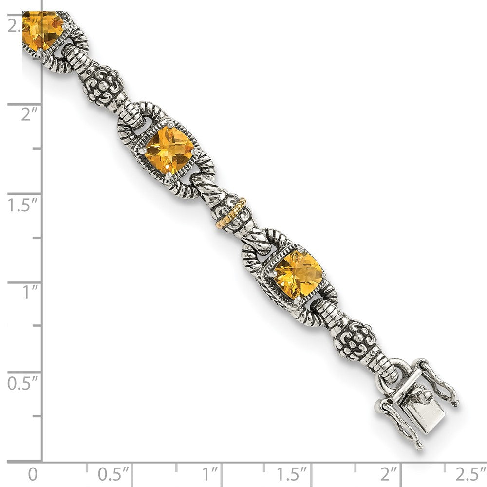 Shey Couture Sterling Silver with 14K Accent 7.25 Inch Antiqued Cushion Citrine Bracelet