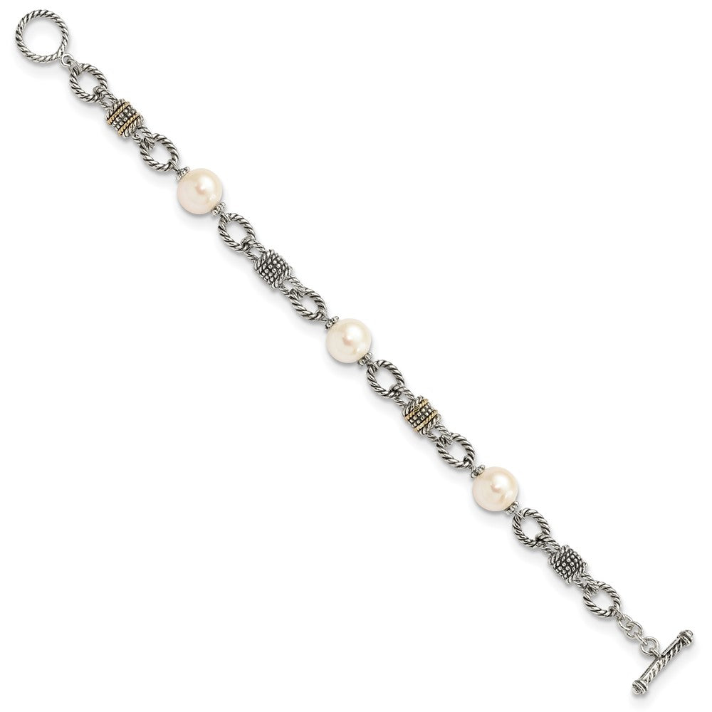 Shey Couture Sterling Silver with 14K Accent 7.5 Inch Antiqued 10-10.5mm Freshwater Cultured Pearl Bracelet