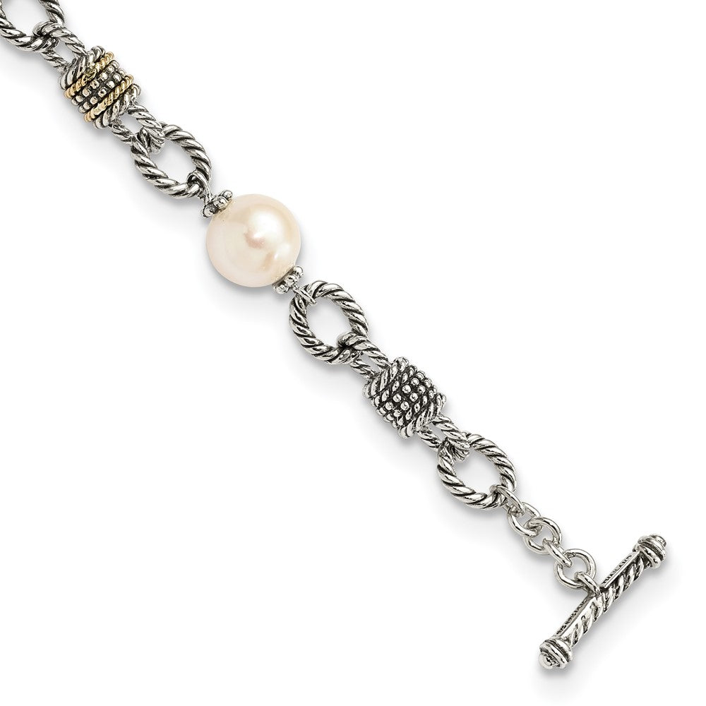 Shey Couture Sterling Silver with 14K Accent 7.5 Inch Antiqued 10-10.5mm Freshwater Cultured Pearl Bracelet