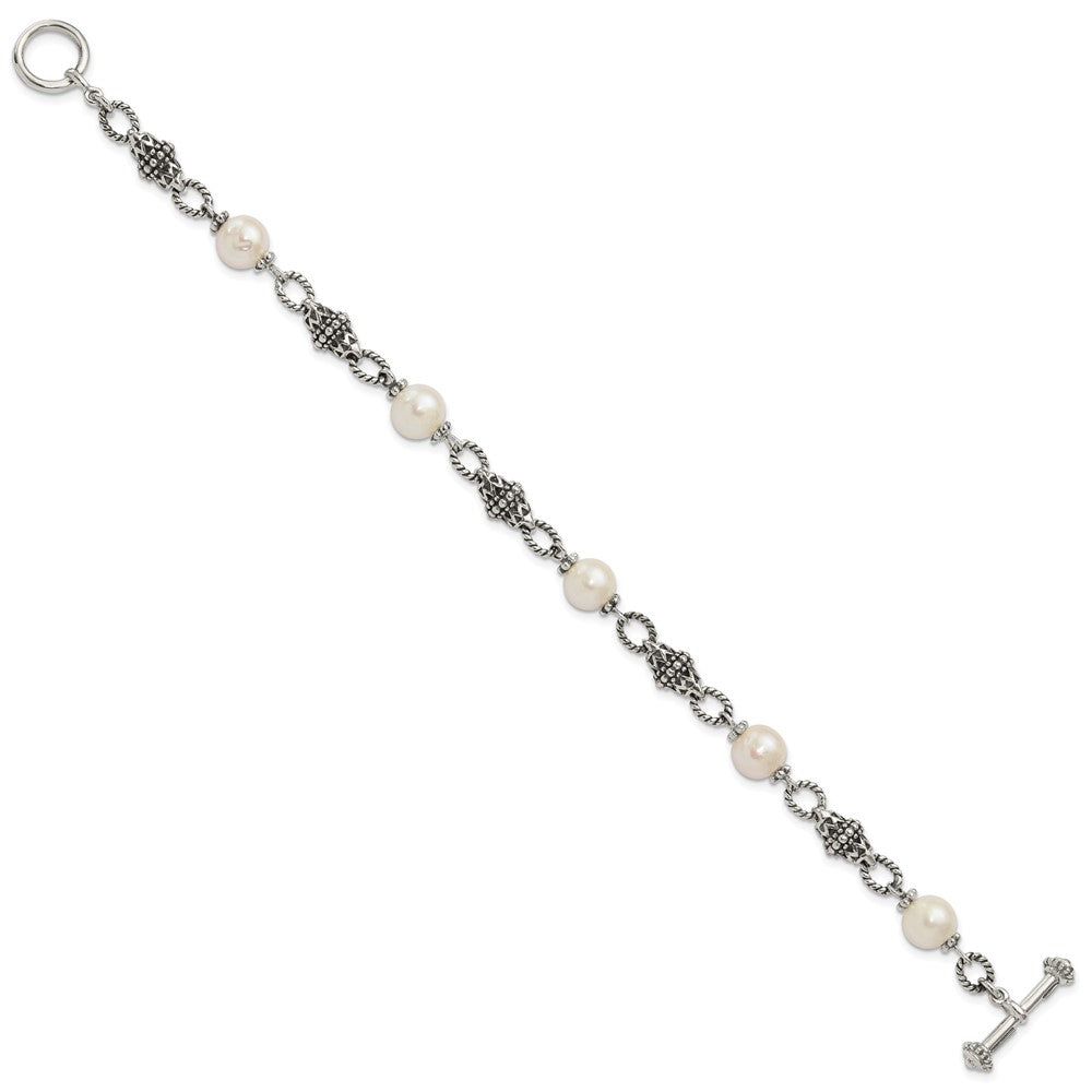 Shey Couture Sterling Silver 8 Inch Antiqued 8-8.5mm Freshwater Cultured Pearl Bracelet