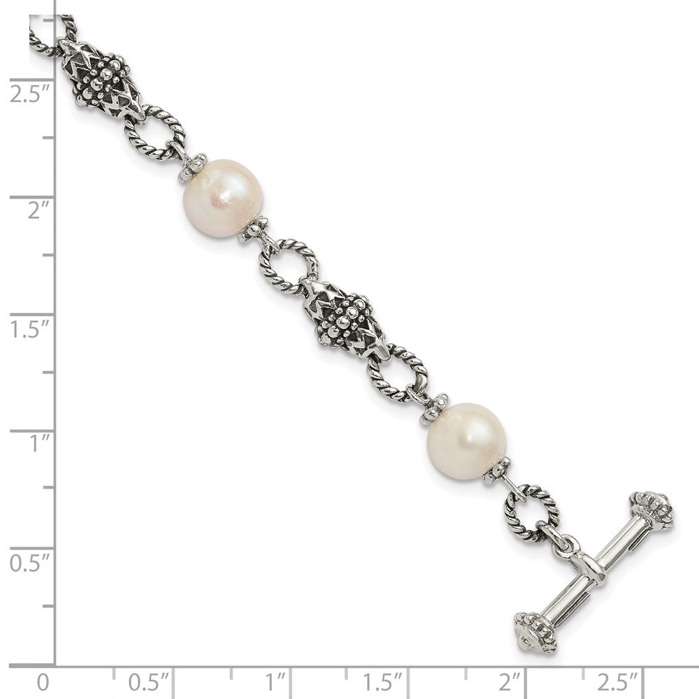 Shey Couture Sterling Silver 8 Inch Antiqued 8-8.5mm Freshwater Cultured Pearl Bracelet