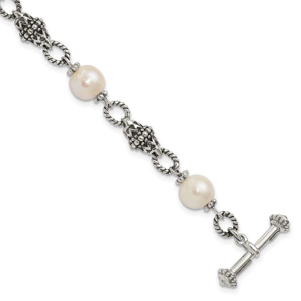 Shey Couture Sterling Silver 8 Inch Antiqued 8-8.5mm Freshwater Cultured Pearl Bracelet