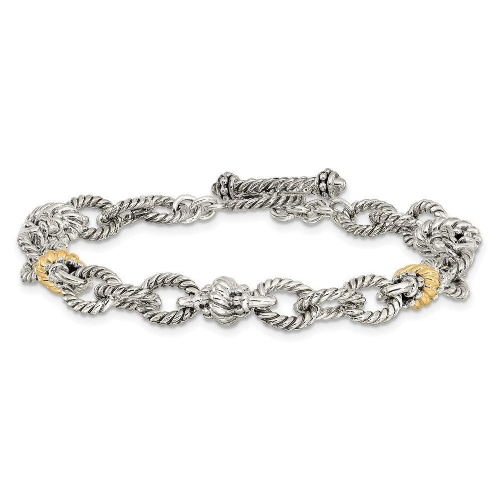 Shey Couture Sterling Silver with 14K Accent 7.5 Inch Antiqued Link Bracelet