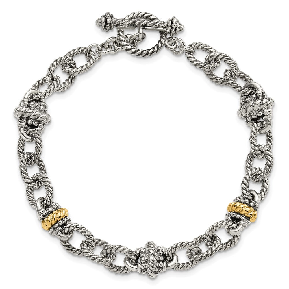 Shey Couture Sterling Silver with 14K Accent 7.5 Inch Antiqued Link Bracelet