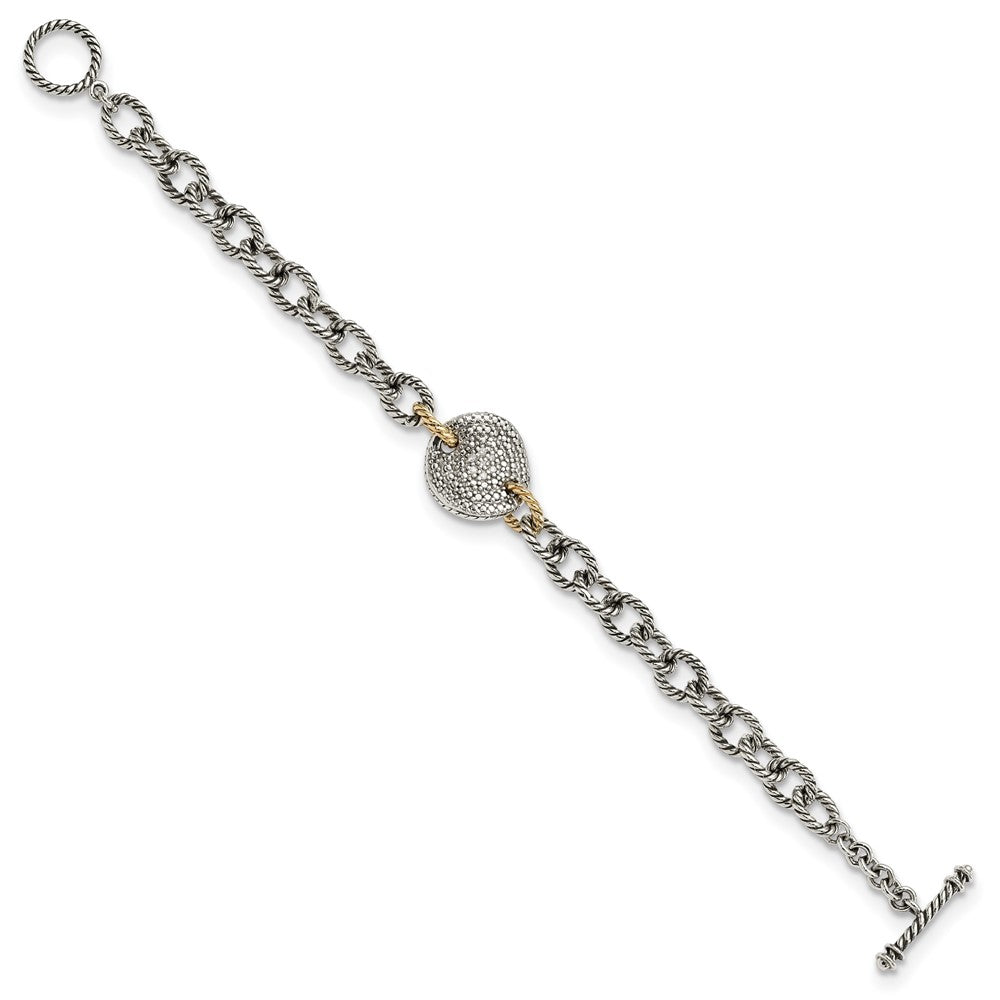 Shey Couture Sterling Silver with 14K Accent 7.5 Inch Antiqued Diamond Link Bracelet