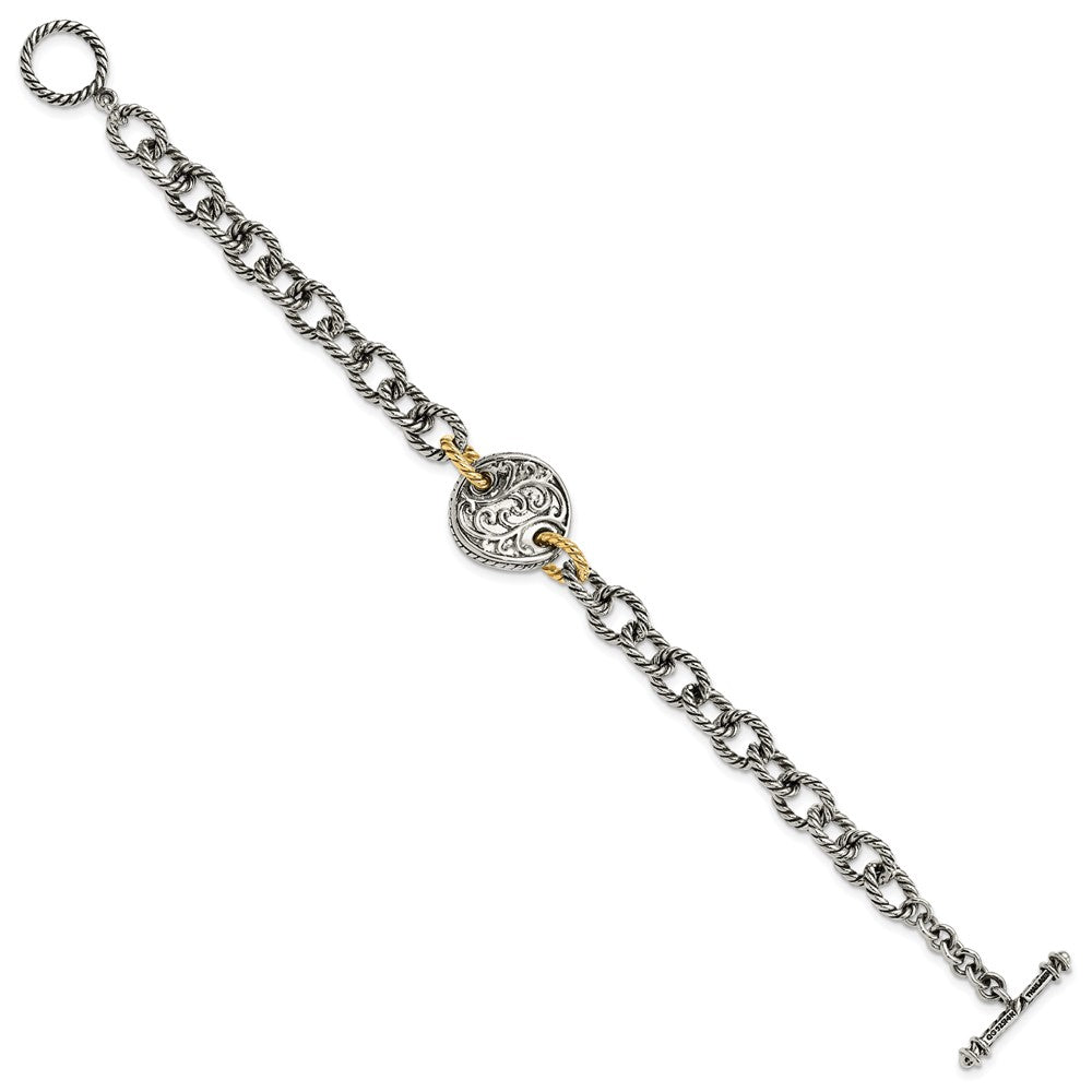 Shey Couture Sterling Silver with 14K Accent 7.5 Inch Antiqued Diamond Link Bracelet