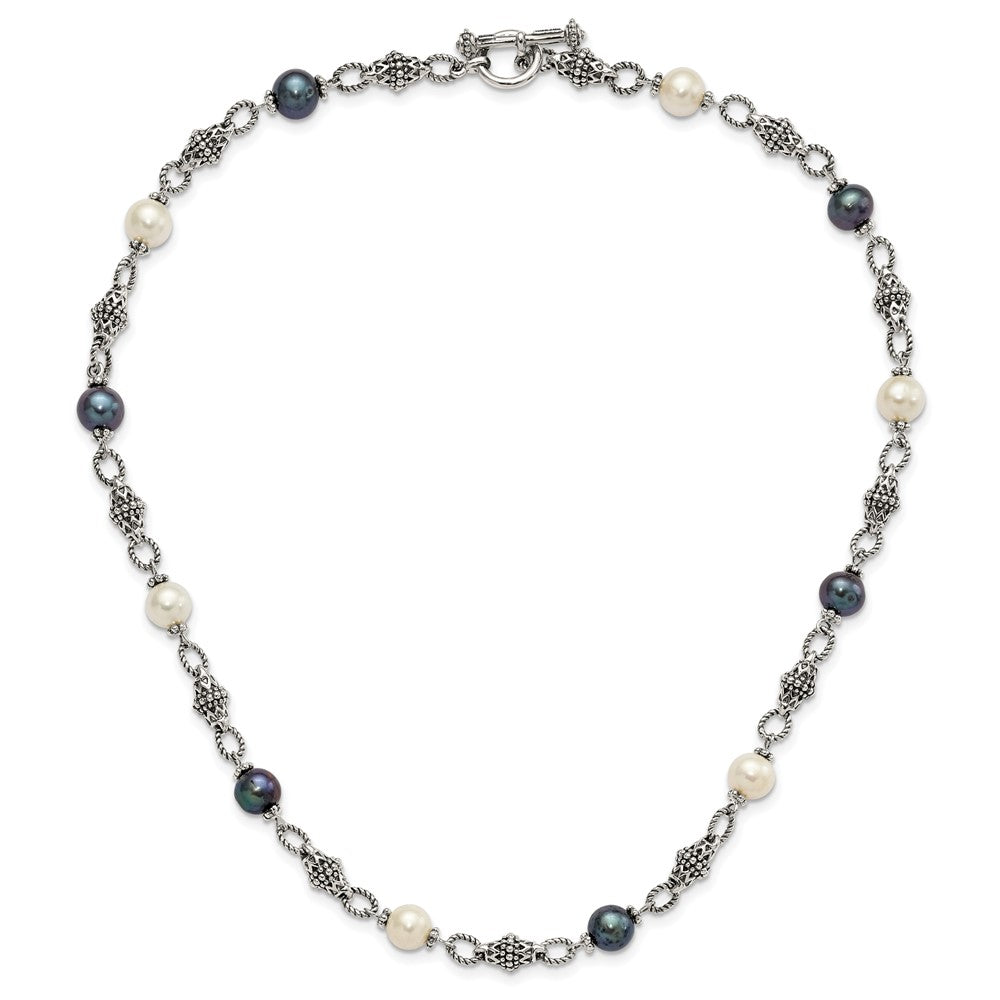 Shey Couture Sterling Silver 18 Inch Antiqued 8-8.5mm Freshwater Cultured Black and White Pearl Necklace