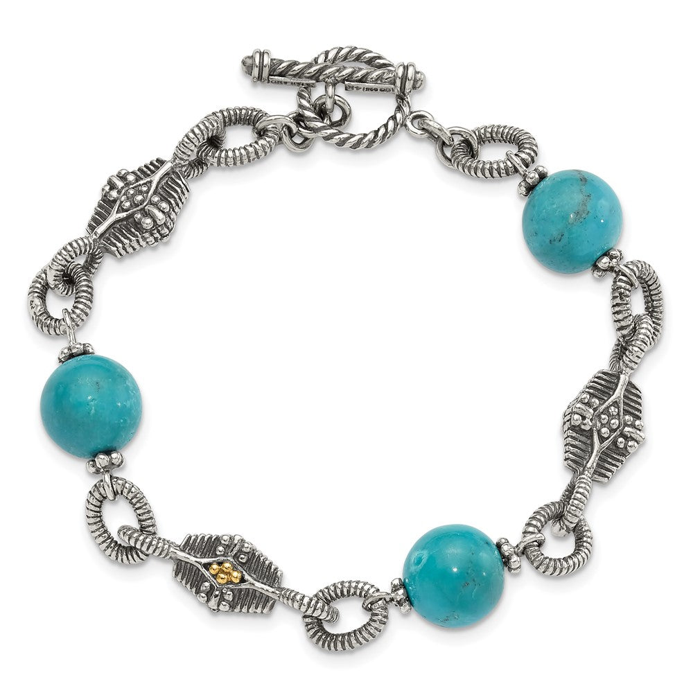 Shey Couture Sterling Silver with 14K Accent 7.25 Inch Antiqued Reconstructed Turquoise Bracelet